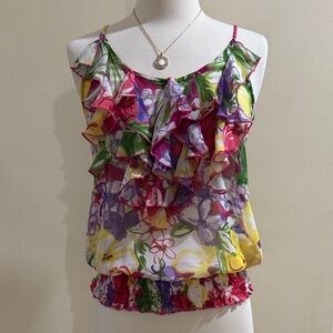 Forever 21 Floral Ruffle Camisole - Pink, Yellow, Purple, Green